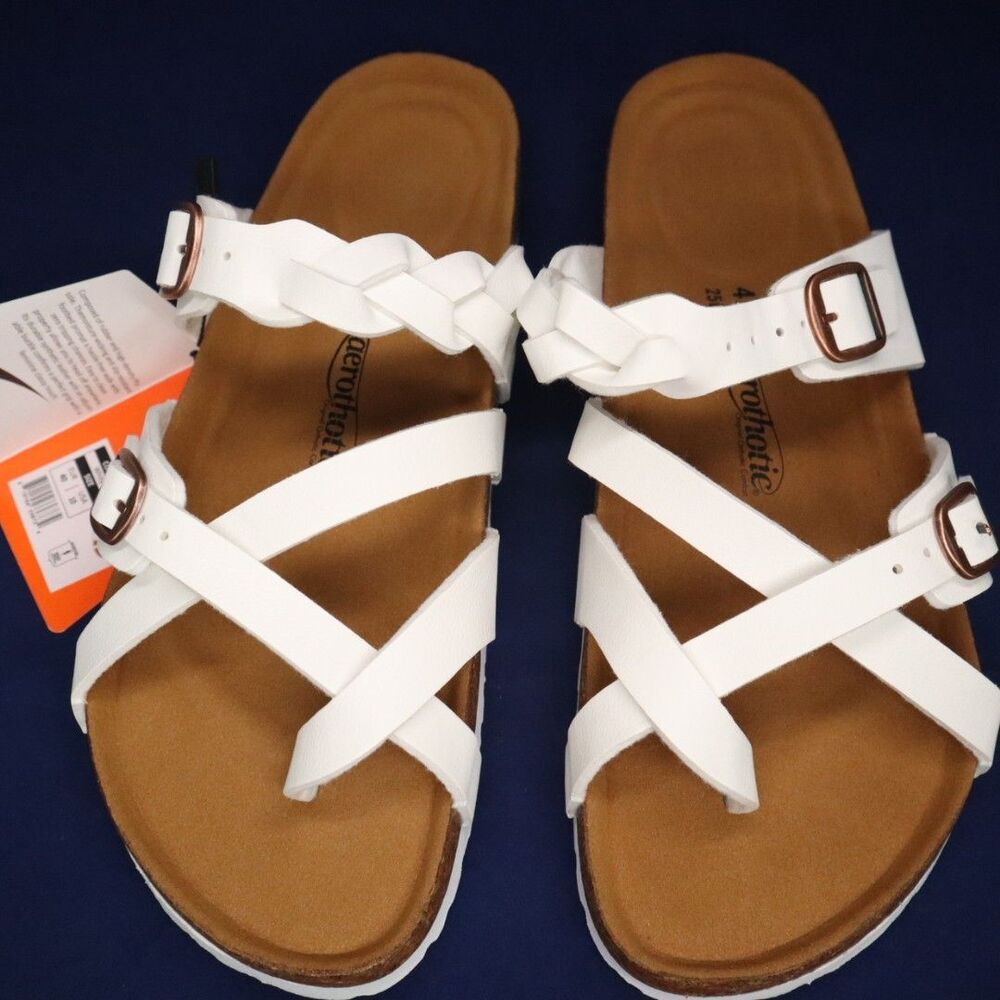 Aerothotic White Strappy Sandal Slide Size 10 NEW
